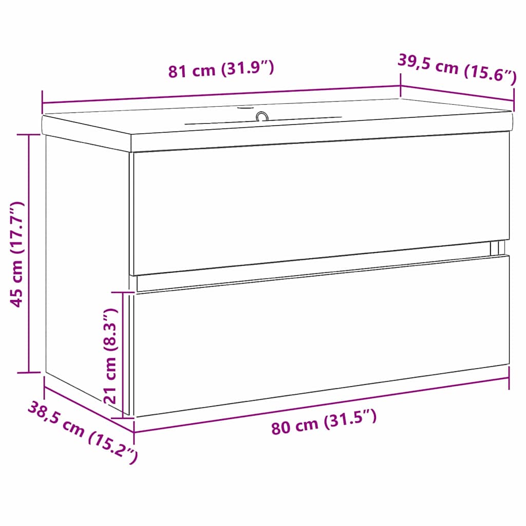 Armadio per Lavabo da Bagno Rovere Nero 80 x 39 x 62 cm