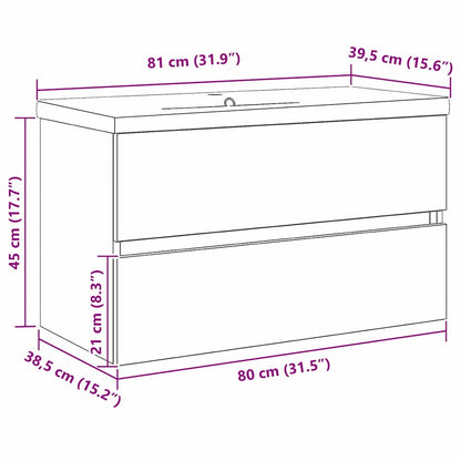 Armadio per Lavabo da Bagno Rovere Nero 80 x 39 x 62 cm
