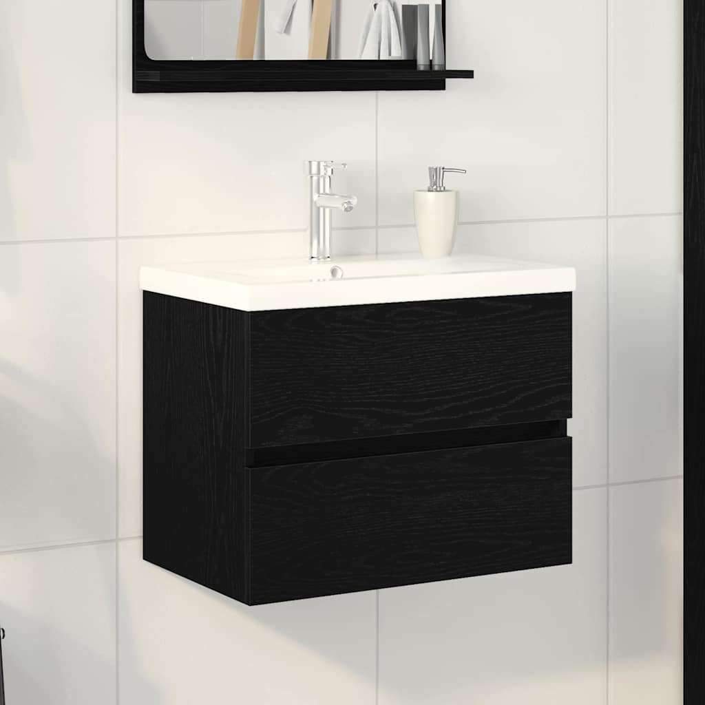 Armadio per Lavabo da Bagno Rovere Nero 60 x 39 x 62 cm