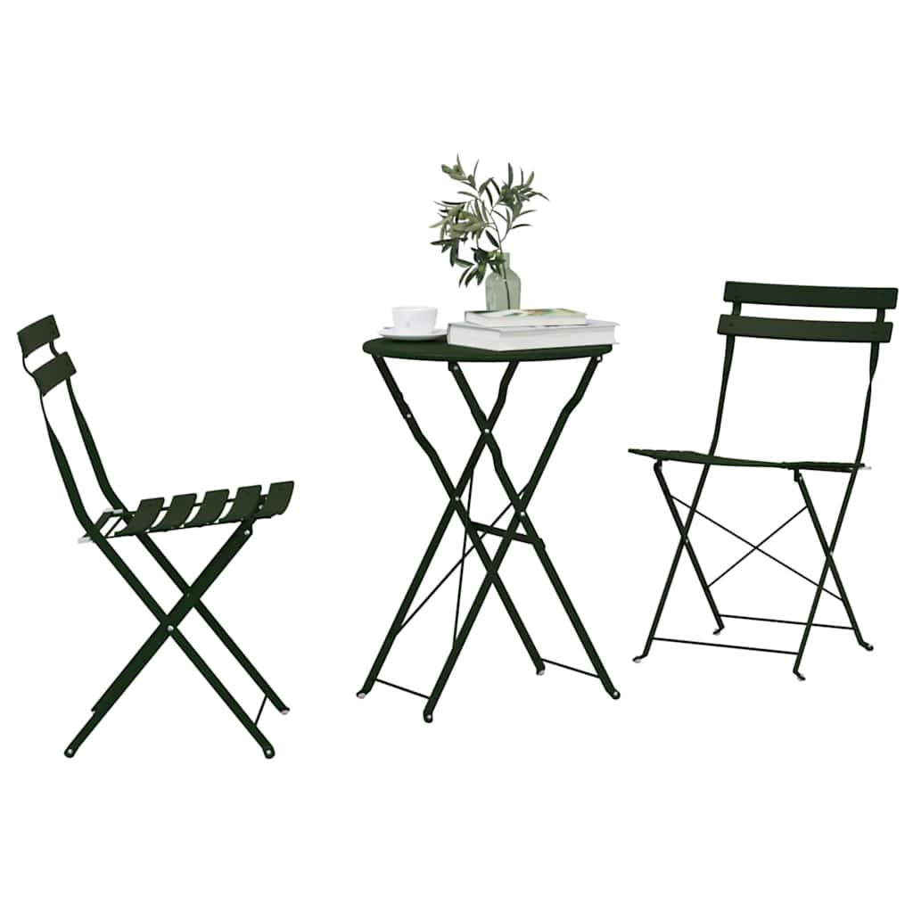 Set Bistro Pieghevole 3 pcs Verde scuro Acciaio - homemem39
