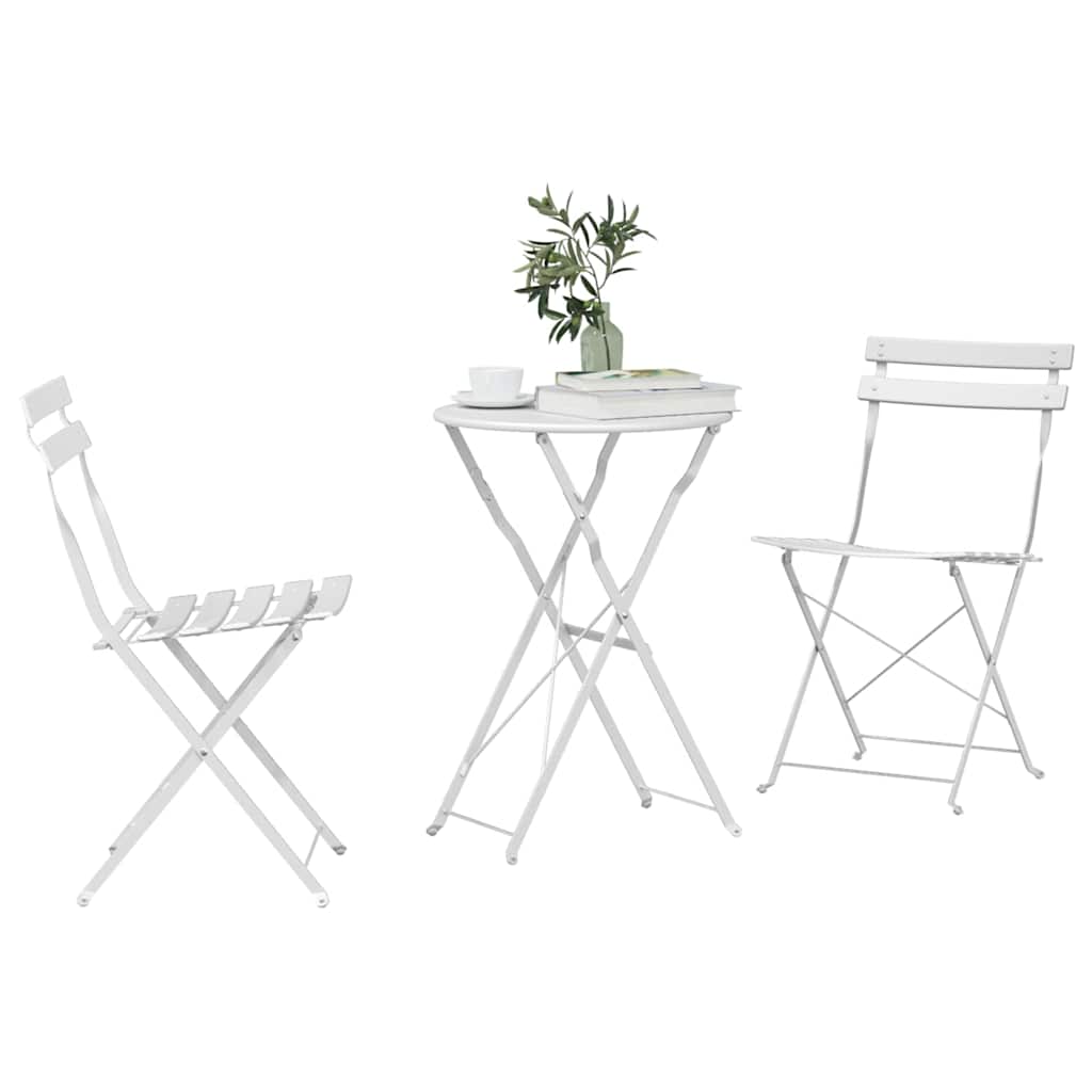 Set Bistro Pieghevole 3 pcs Bianco Acciaio - homemem39