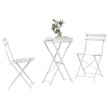 Set Bistro Pieghevole 3 pcs Bianco Acciaio - homemem39