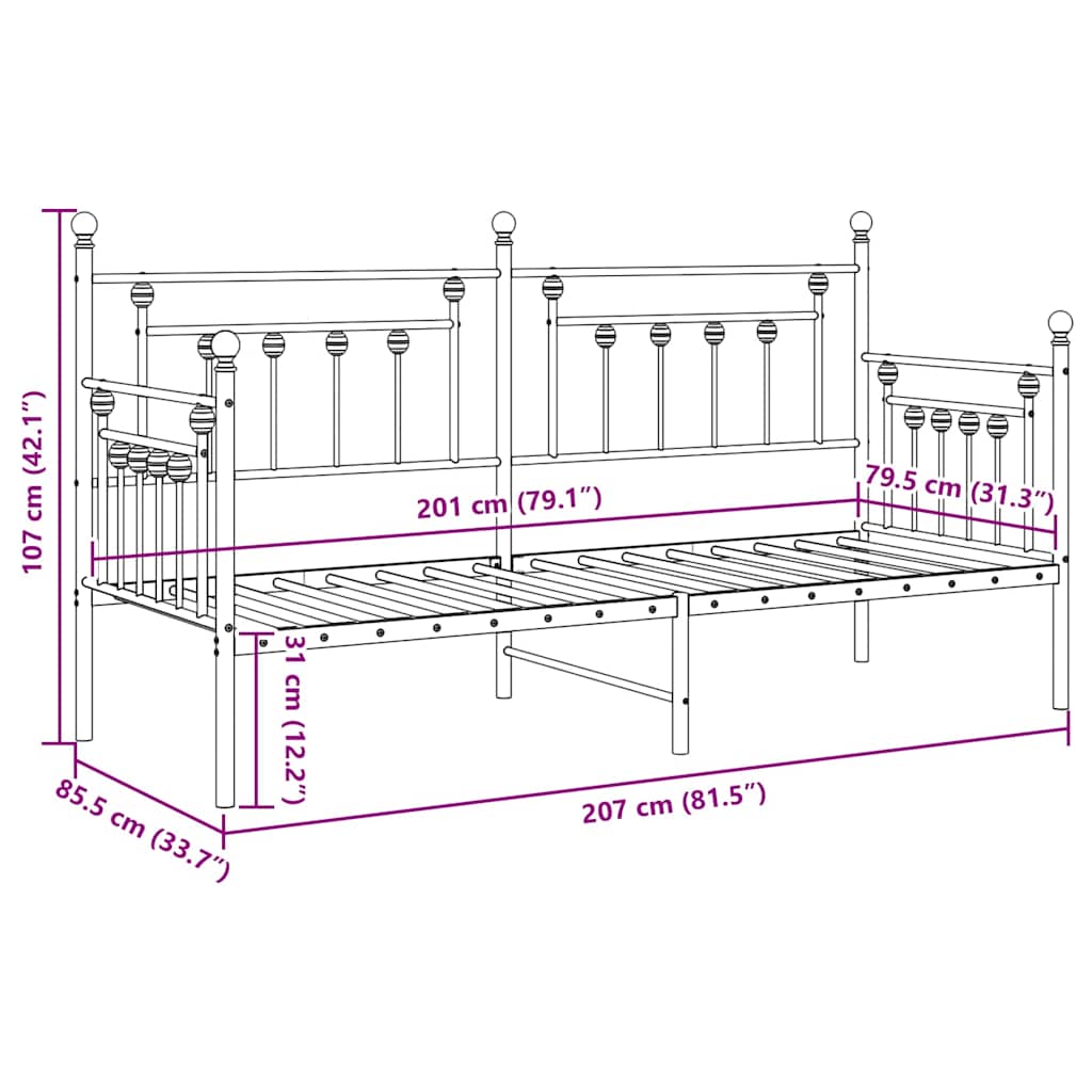 Struttura per letto di giorno Bianco 80 x 200 cm Acciaio | homemem39