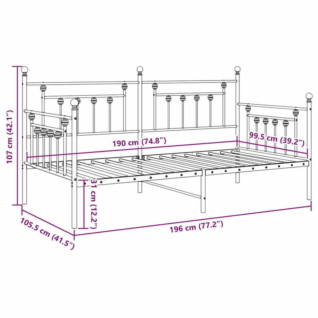 Struttura per letto di giorno Bianco 100 x 190 cm Acciaio | homemem39