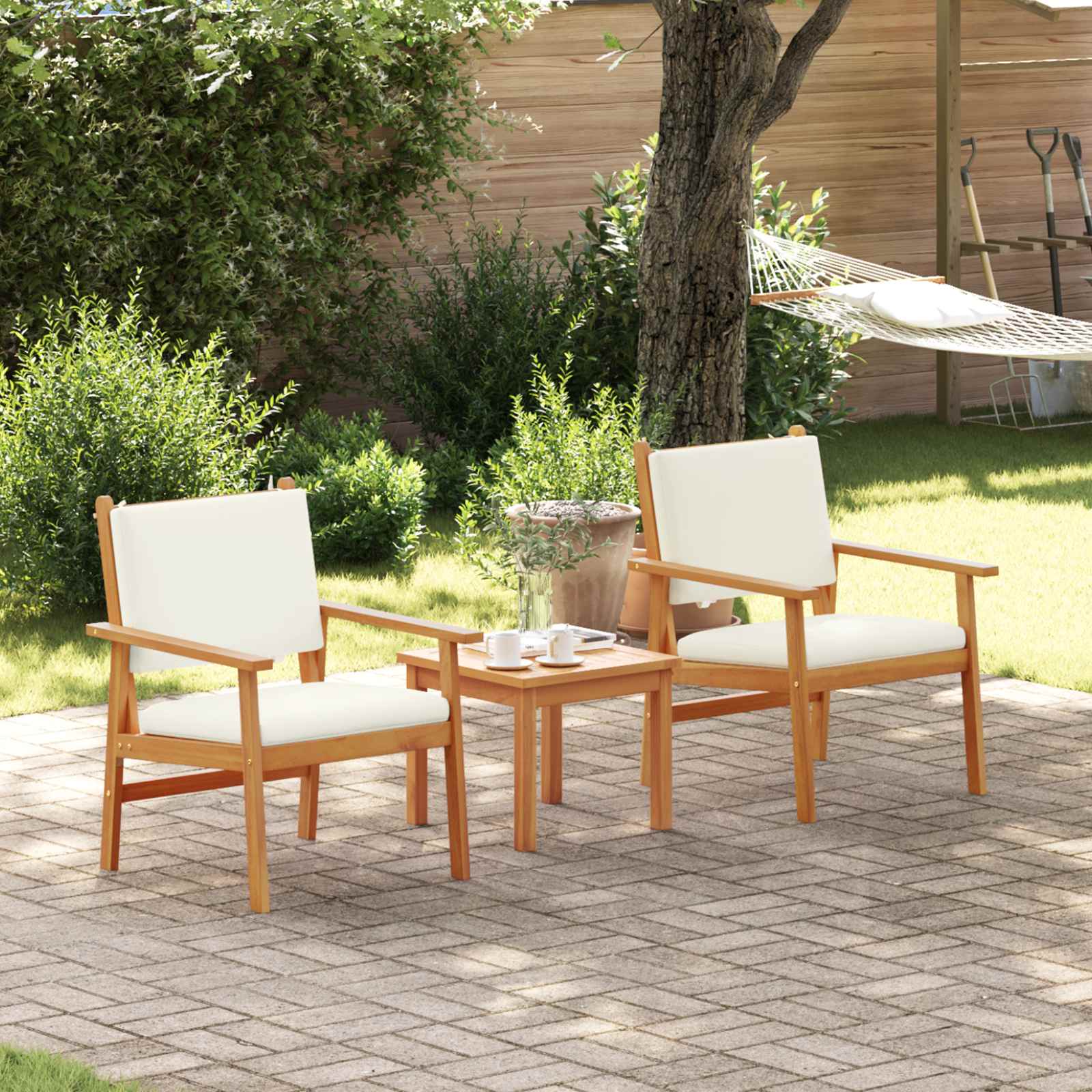 Set Divano da Giardino 3 pcs Bianco Crema | homemem39