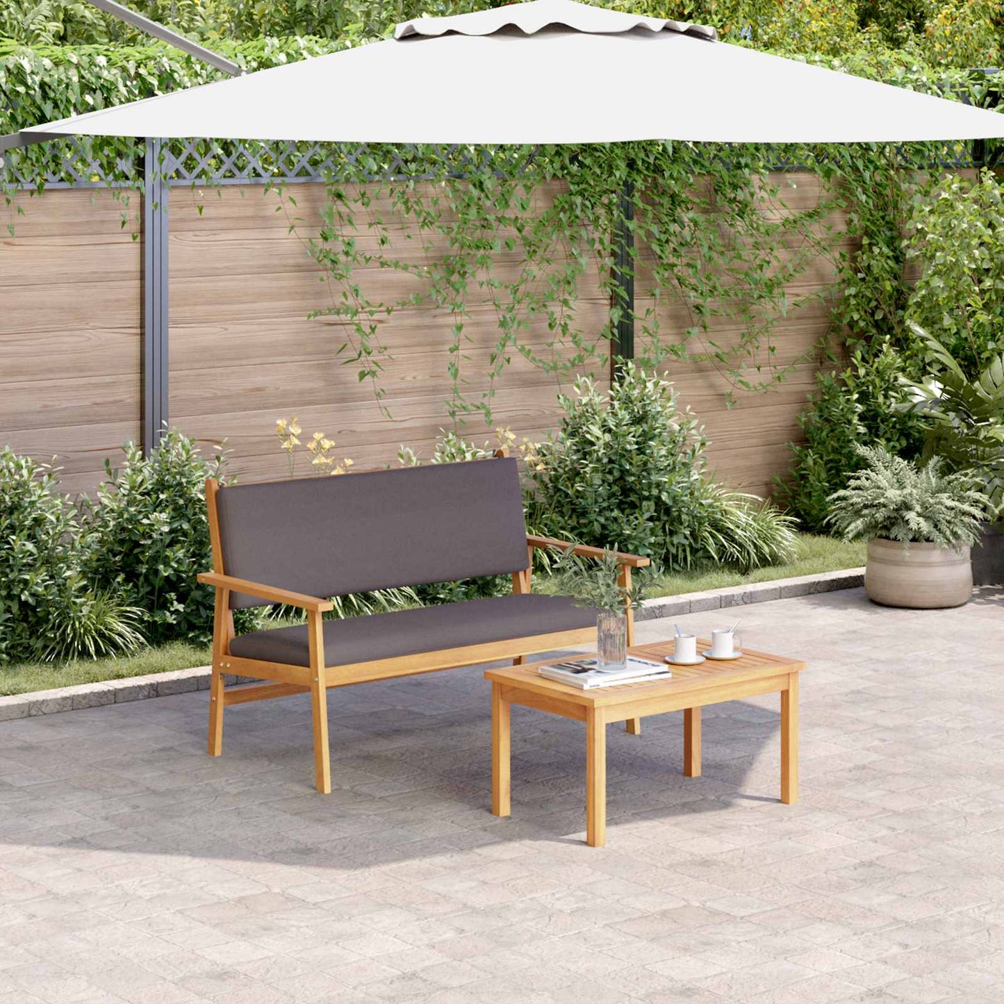 Set Divano da Giardino 2 pcs Antracite Legno di Acacia Massello