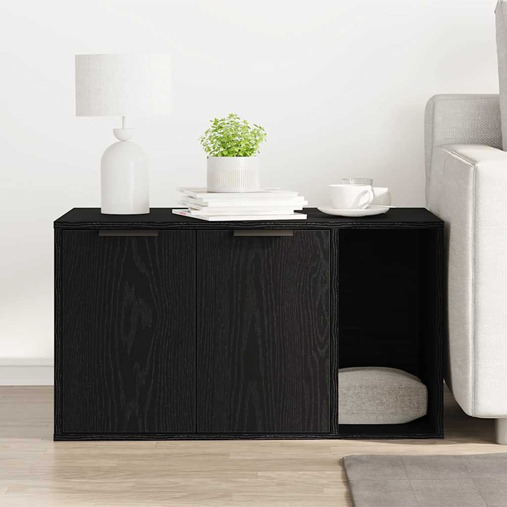 Lettiera per gatti in rovere nero 80x50x45 cm in legno ingegnerizzato | homemem39