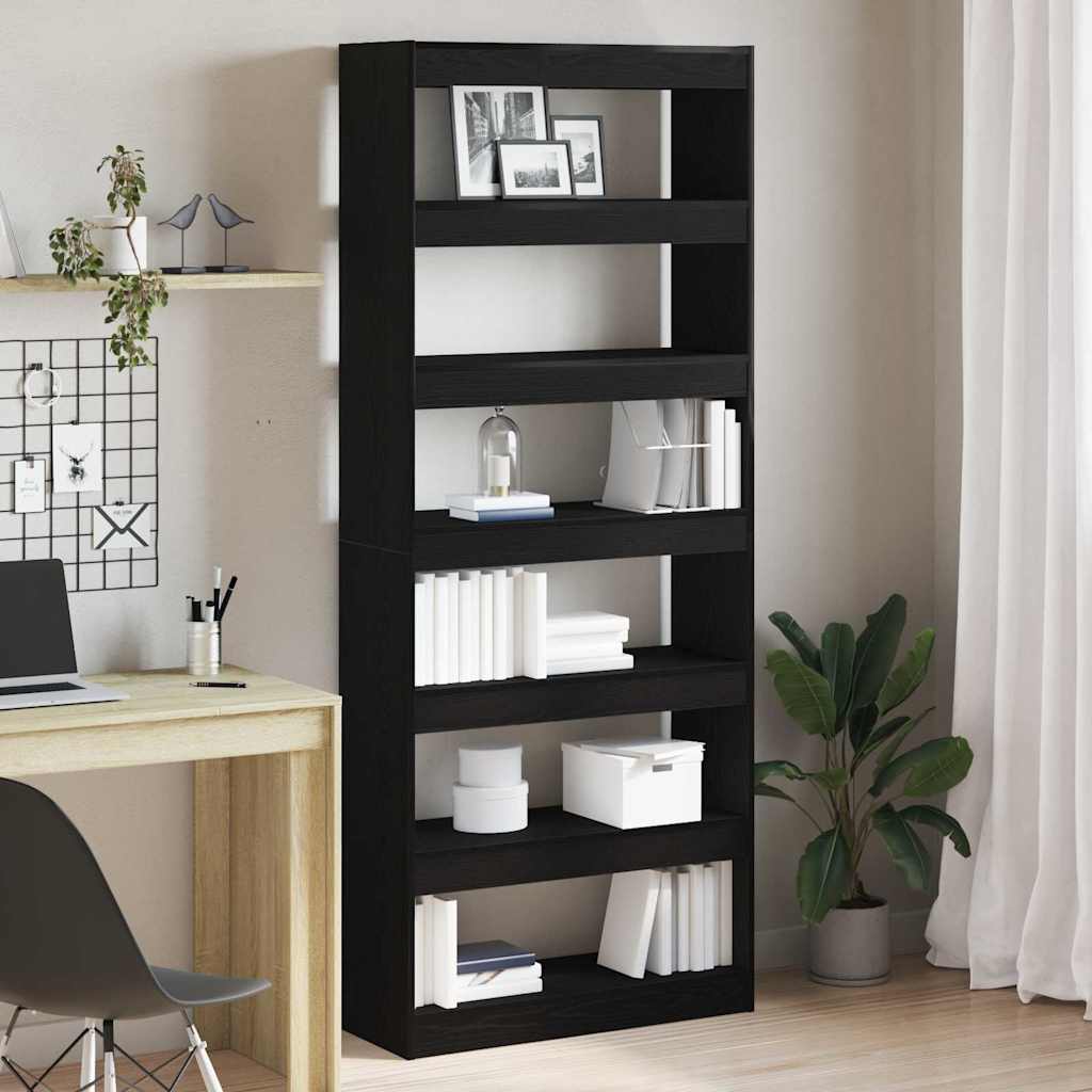 Armadio per Libri con lo scaffale Rovere Nero 80 x 30 x 198 cm | homemem39