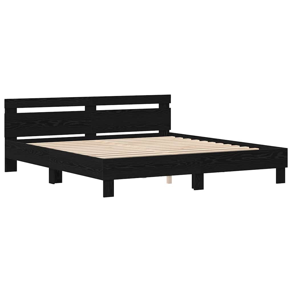 Struttura del letto Rovere Nero 200 x 200 cm Legno multistrato | homemem39