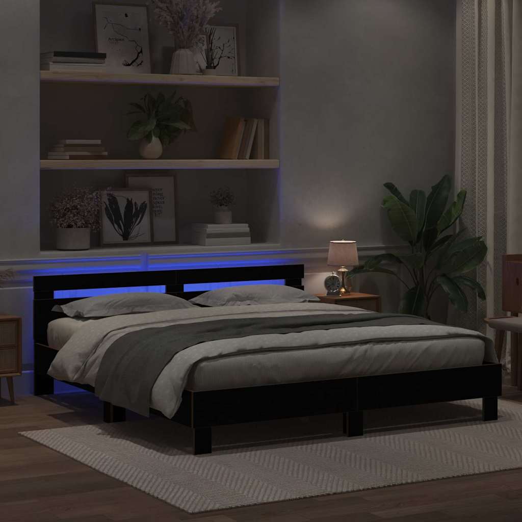 Struttura del letto con strisce LED Rovere Nero 180 x 200 cm | homemem39