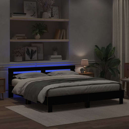 Struttura del letto con strisce LED Rovere Nero 180 x 200 cm | homemem39