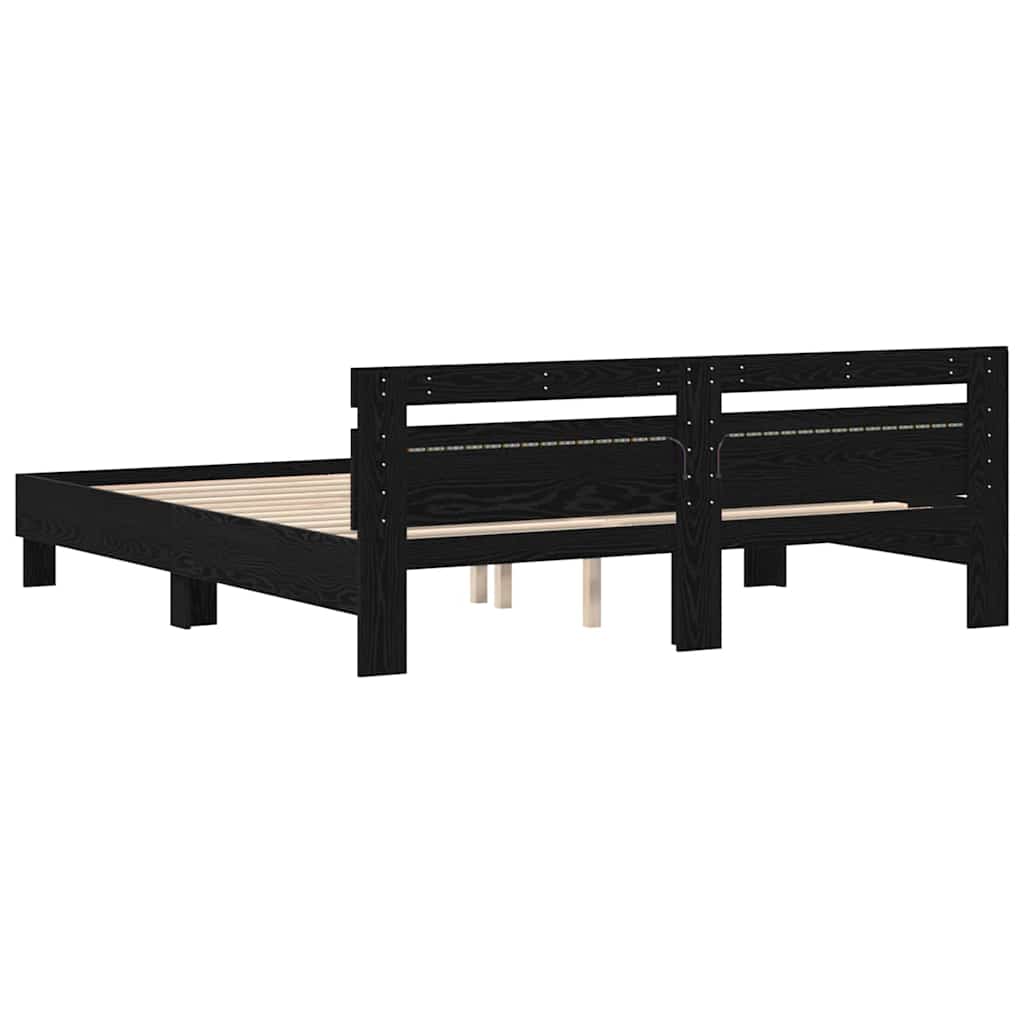 Struttura del letto con strisce LED Rovere Nero 180 x 200 cm | homemem39