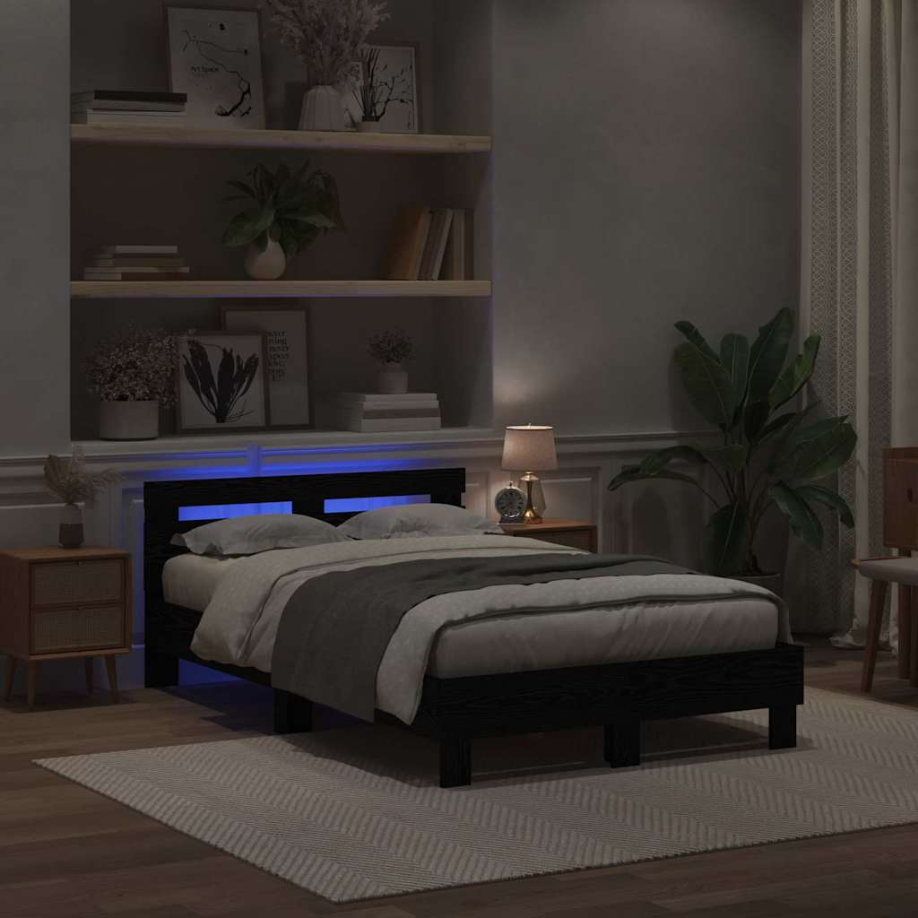Struttura del letto Rovere Nero 135 x 190 cm Legno multistrato | homemem39