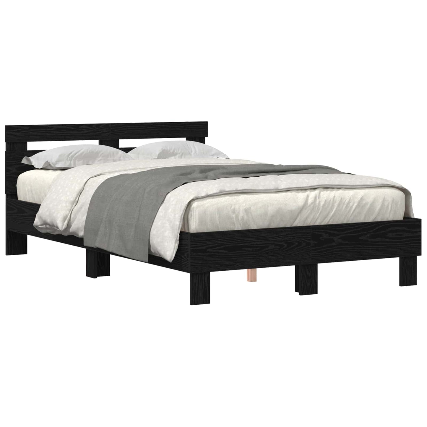 Struttura del letto Rovere Nero 135 x 190 cm Legno multistrato | homemem39