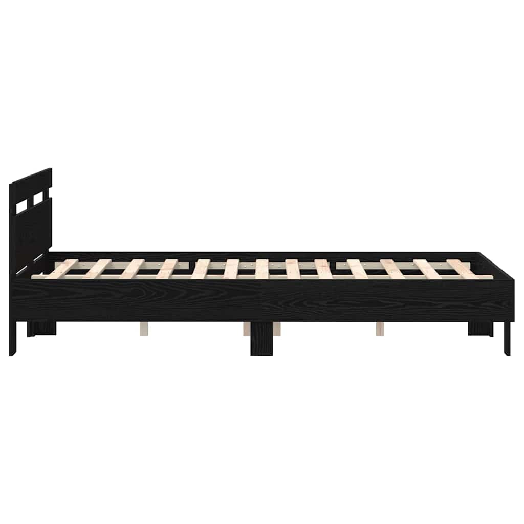 Struttura del letto Rovere Nero 135 x 190 cm Legno multistrato | homemem39