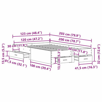 Struttura del letto Rovere Nero 120 x 200 cm Legno multistrato
