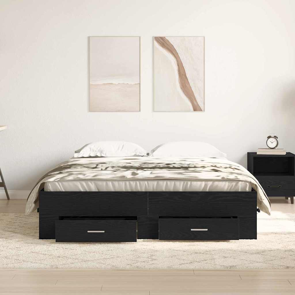 Struttura del letto Rovere Nero 135 x 190 cm Legno multistrato | homemem39