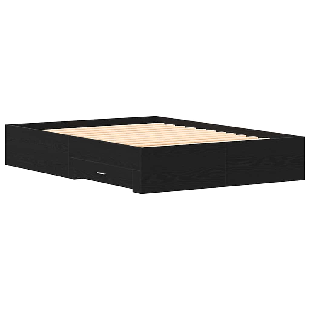 Struttura del letto Rovere Nero 135 x 190 cm Legno multistrato | homemem39