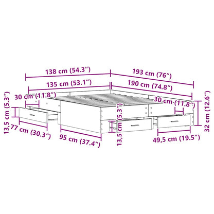 Struttura del letto Rovere Nero 135 x 190 cm Legno multistrato