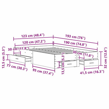 Struttura del letto con cassetto Legno vecchio 120 x 190 cm