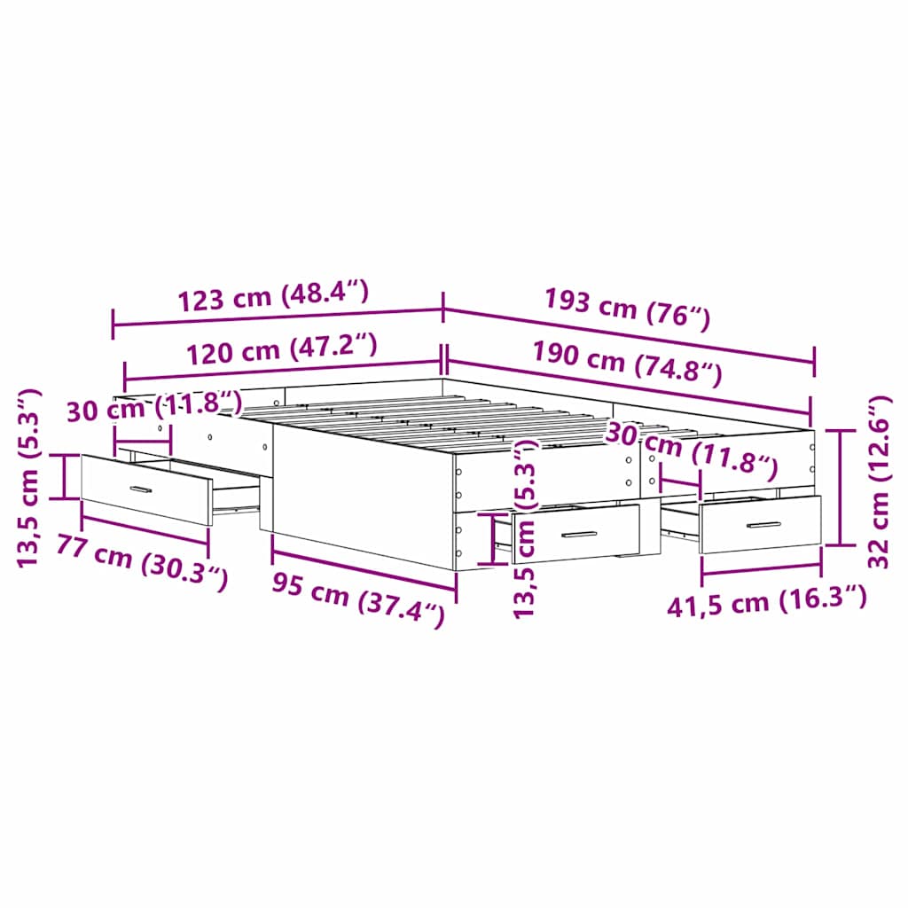 Struttura del letto con cassetto Legno vecchio 120 x 190 cm | homemem39