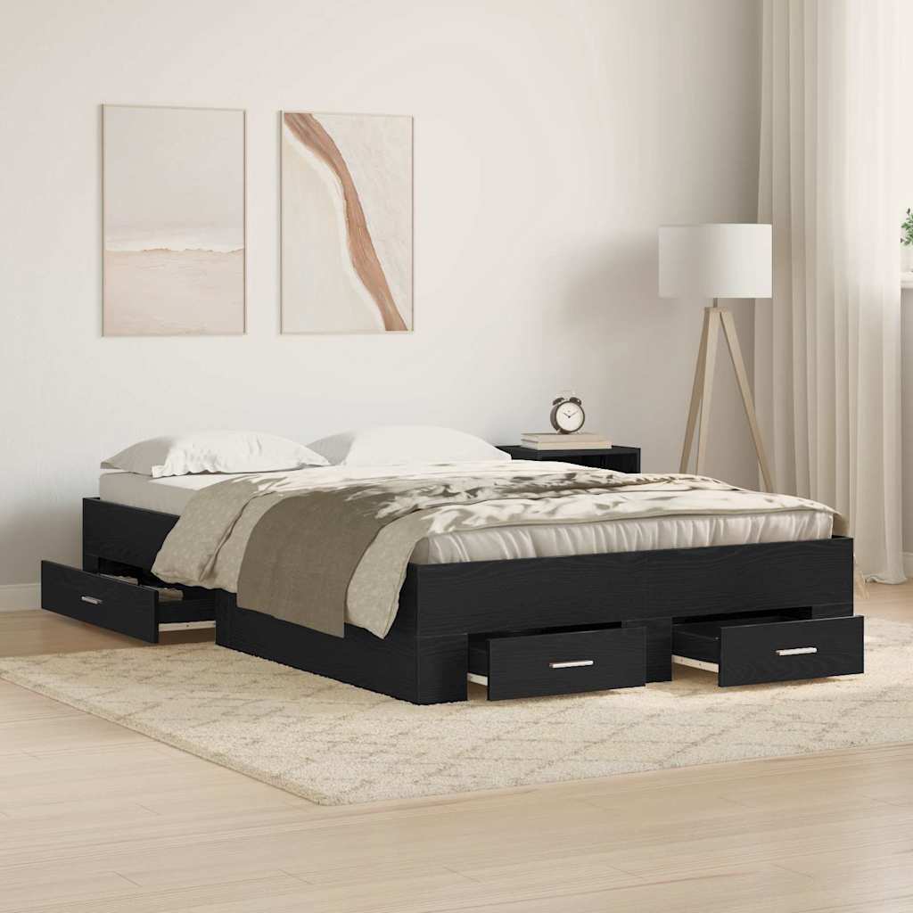 Struttura del letto Rovere Nero 120 x 190 cm Legno multistrato | homemem39