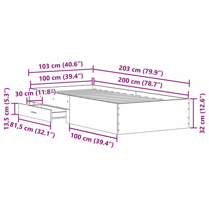 Struttura del letto Rovere Nero 100 x 200 cm Legno multistrato | homemem39