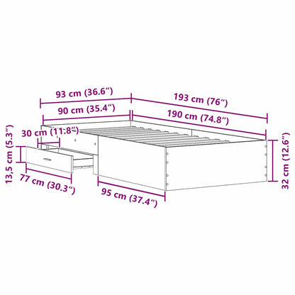 Struttura del letto Rovere Nero 90 x 190 cm Legno multistrato
