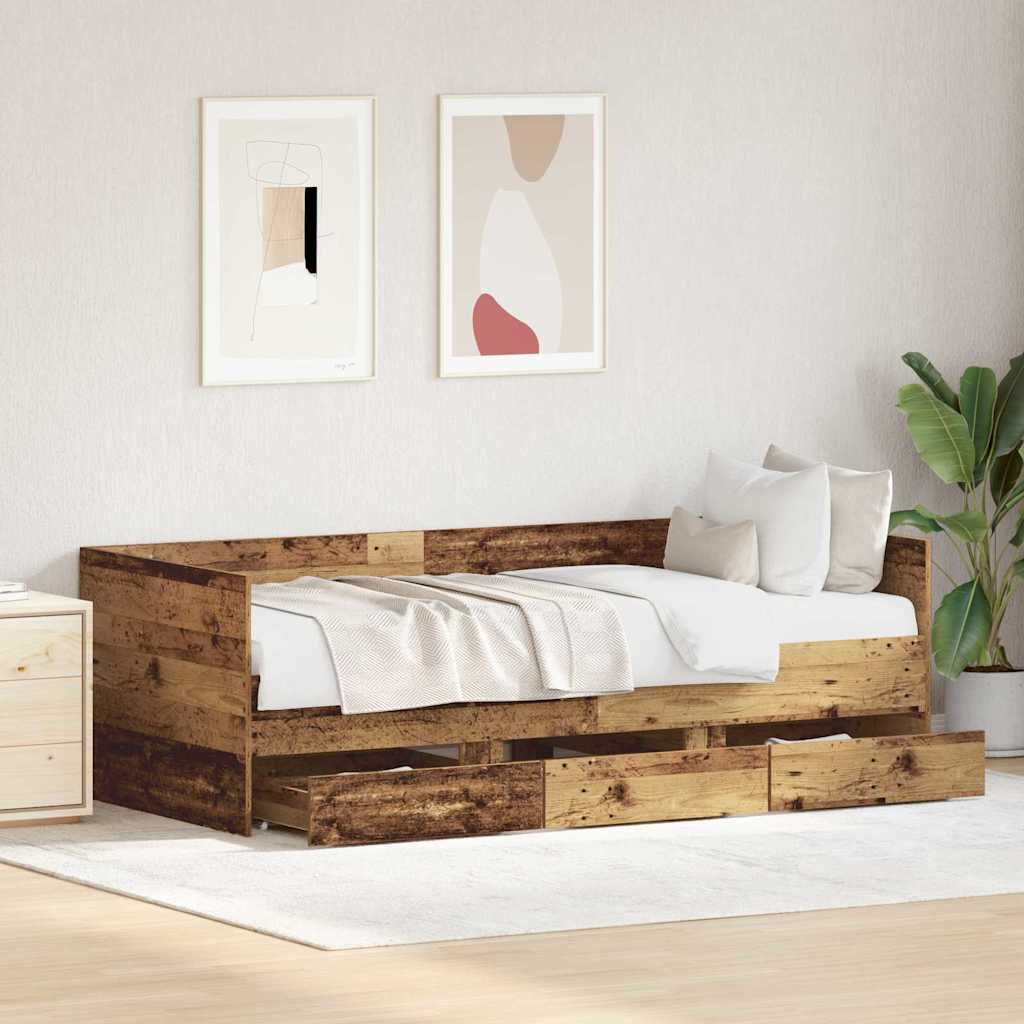 Struttura di daybed con cassetti Legno vecchio 90 x 200 cm