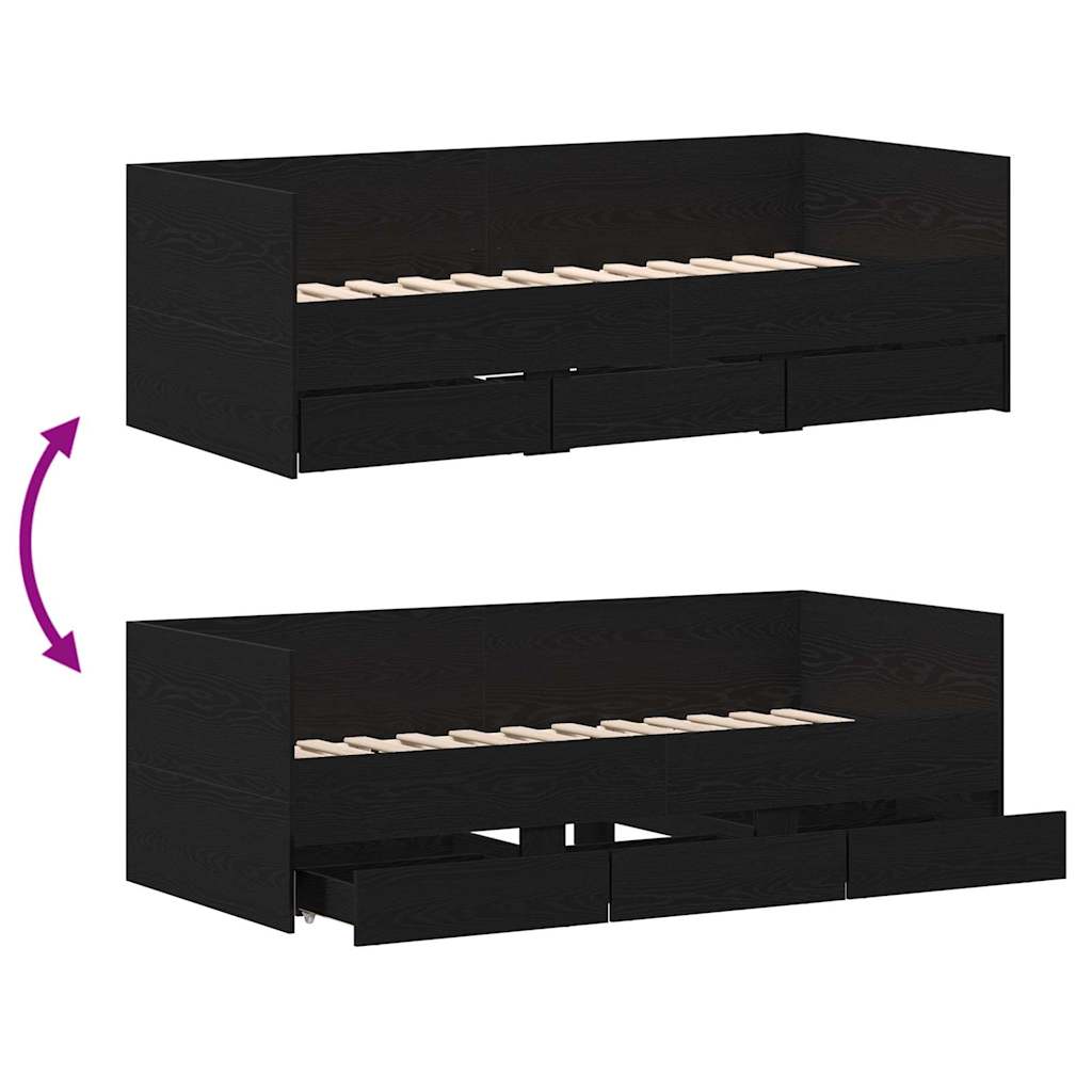 Daybed con testiera Rovere Nero 90 x 190 cm Legno multistrato | homemem39