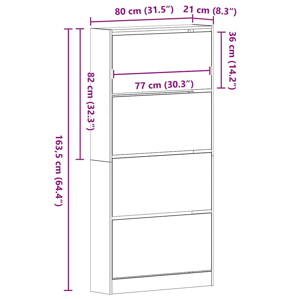 Mobile per scarpe Rovere artigianale 80 x 21 x 163,5 cm