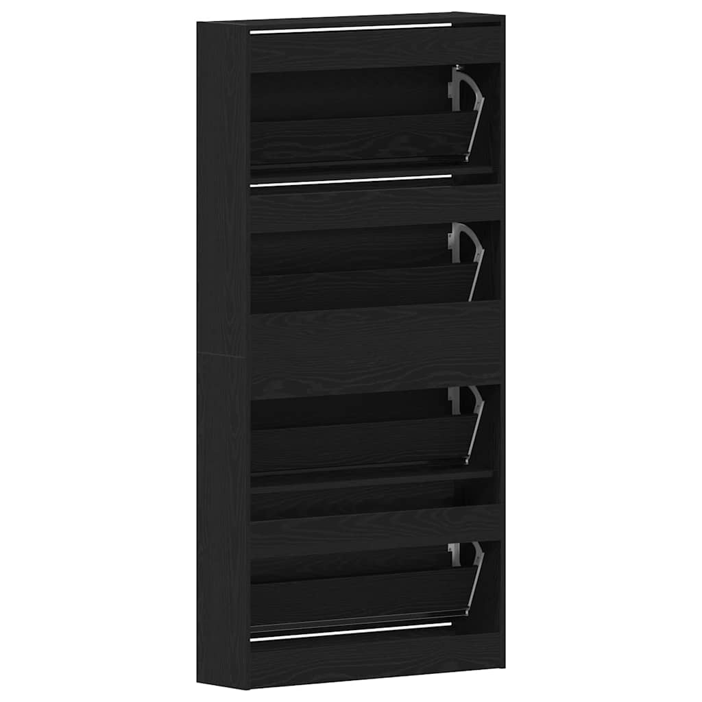 Mobile per scarpe con porta Rovere Nero 80 x 21 x 163,5 cm