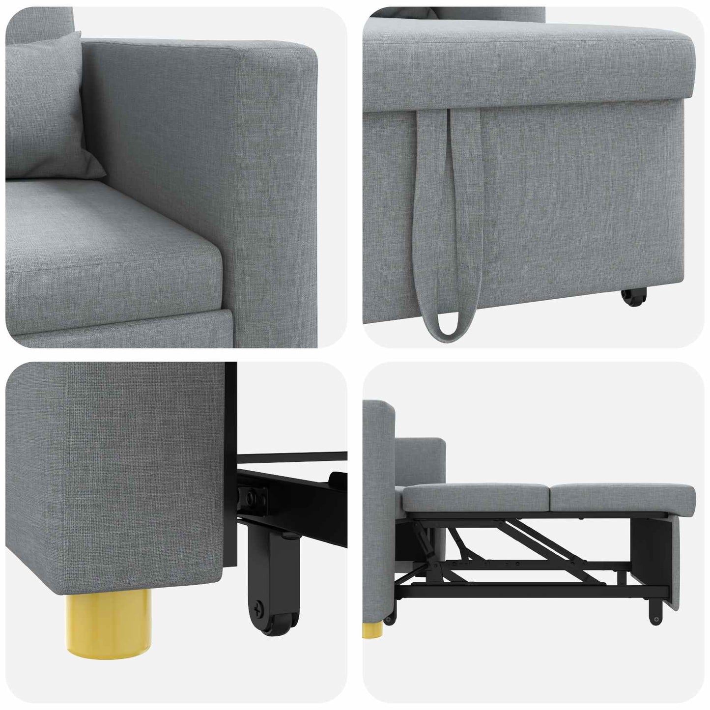 Divano letto estraibile singolo Grigio chiaro 90 x 165 x 87 cm
