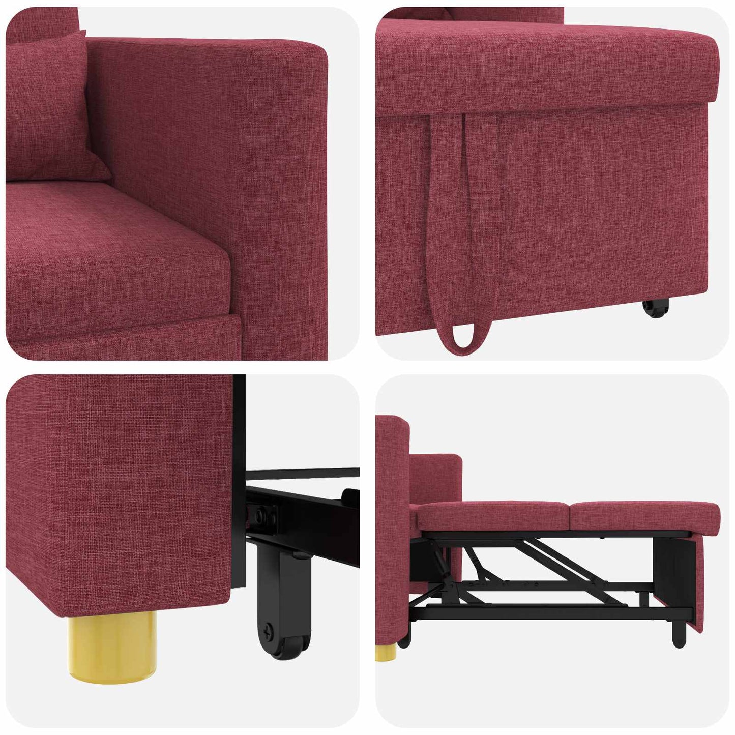 Divano letto estraibile singolo Rosso vino 90 x 165 x 87 cm