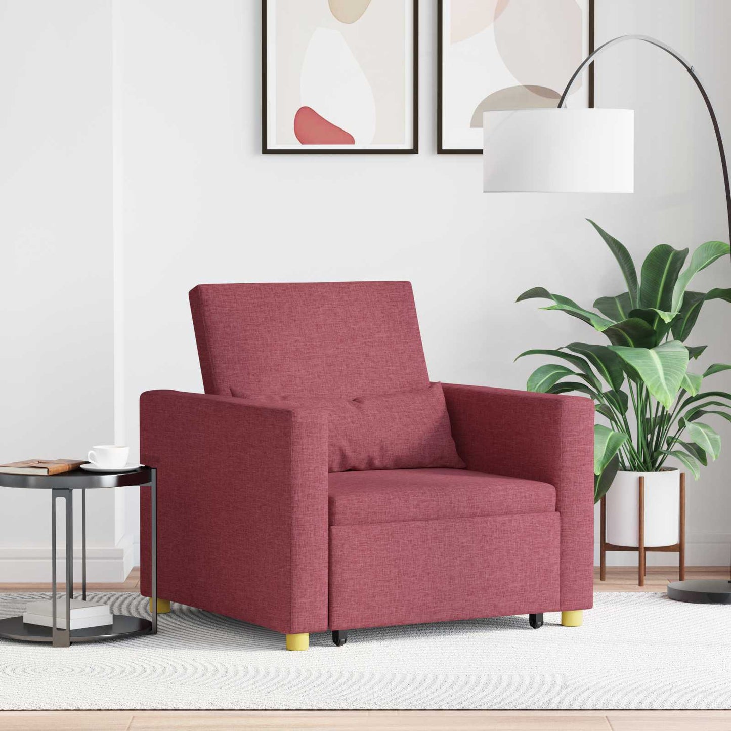 Divano letto estraibile singolo Rosso vino 90 x 165 x 87 cm