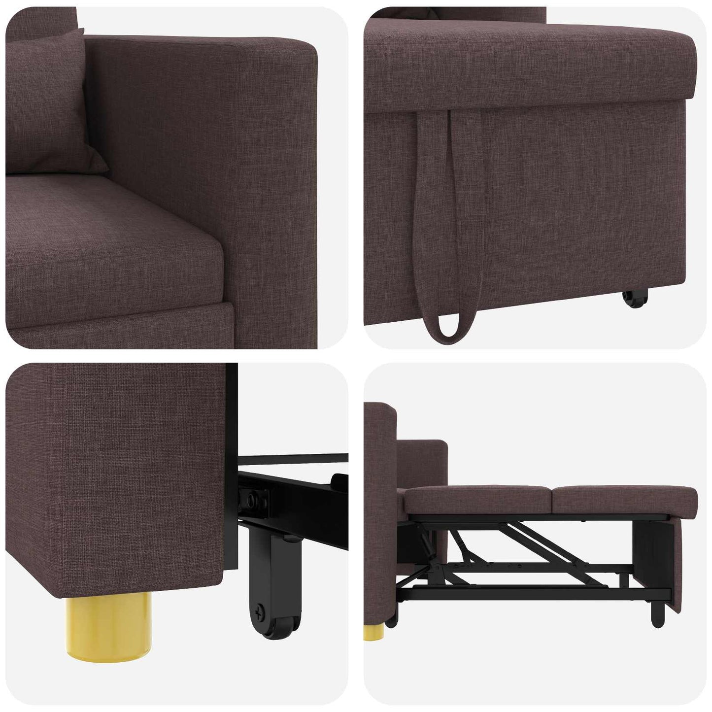 Divano letto estraibile singolo Marrone scuro 90 x 165 x 87 cm