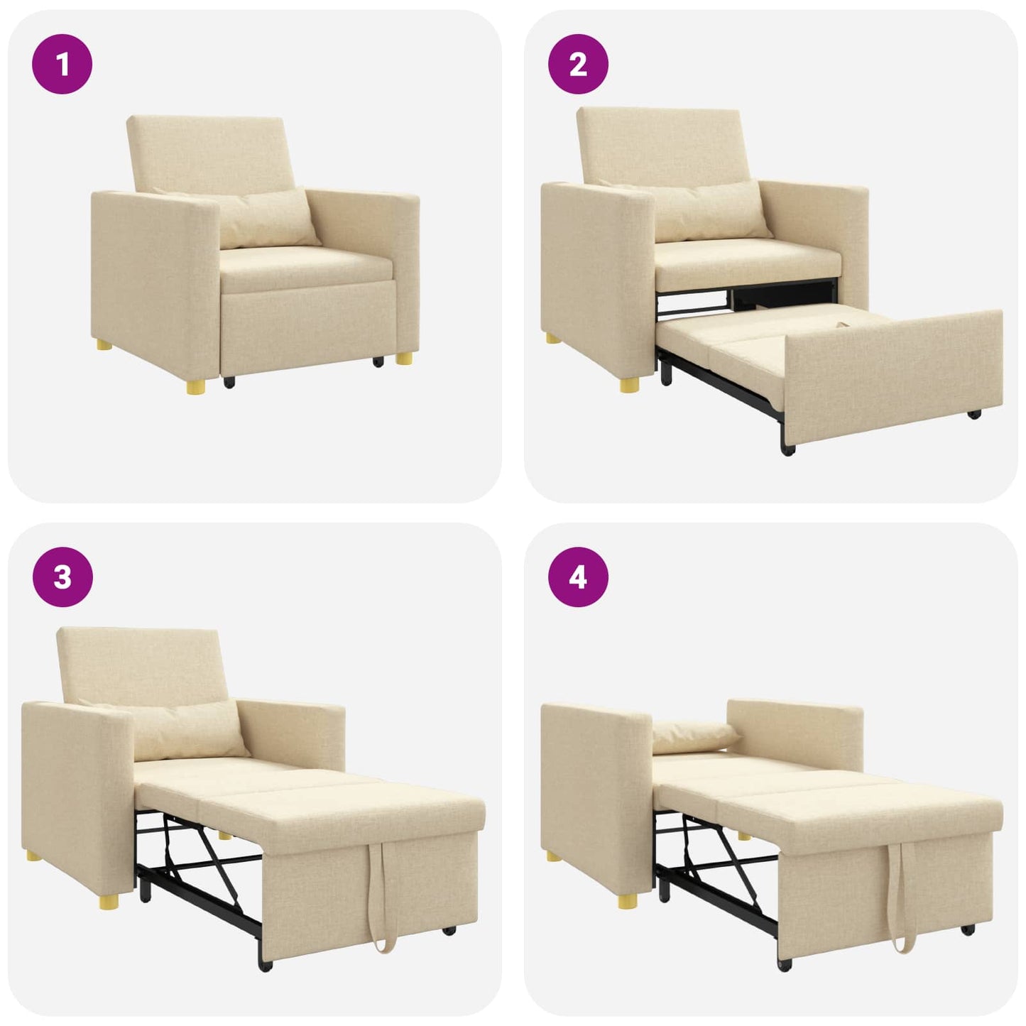 Divano letto estraibile singolo Crema 90 x 165 x 87 cm Tessuto