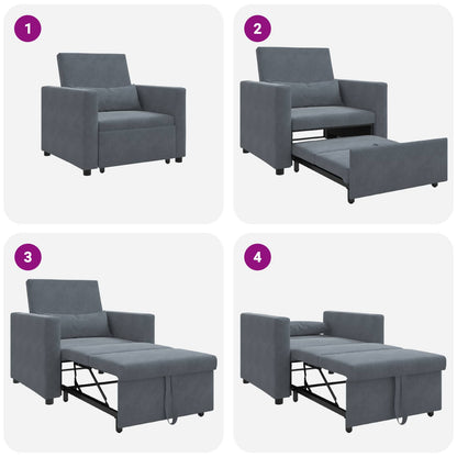 Divano letto estraibile singolo con ruote Grigio scuro Velluto