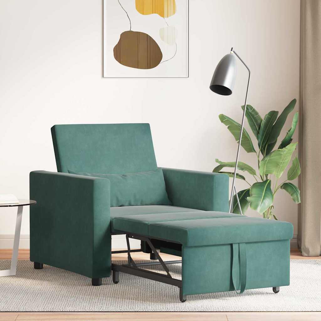 Divano letto estraibile singolo con ruote Verde scuro Velluto