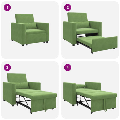 Divano letto estraibile singolo con ruote Verde chiaro Velluto