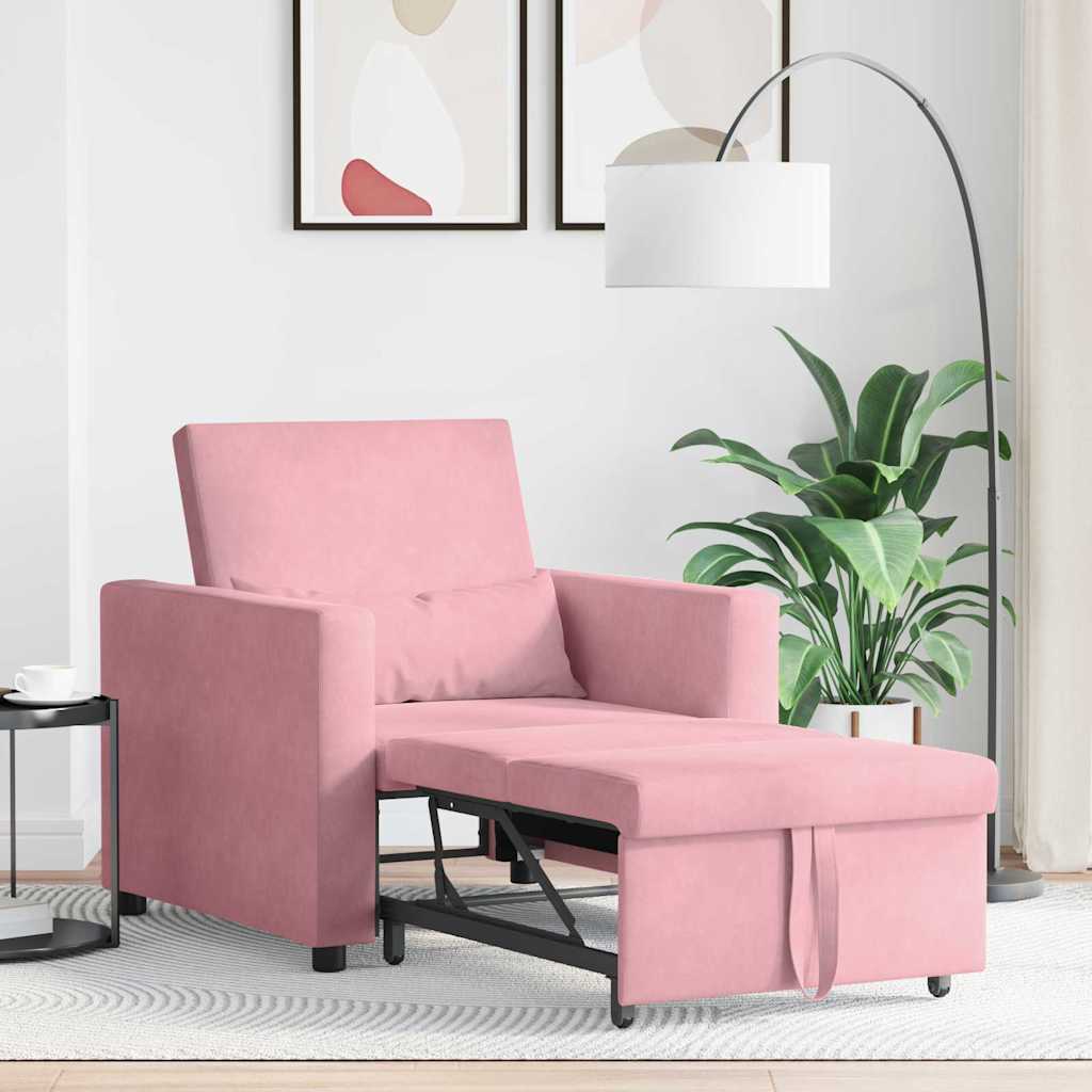 Divano letto estraibile singolo con ruote Rosa chiaro Velluto