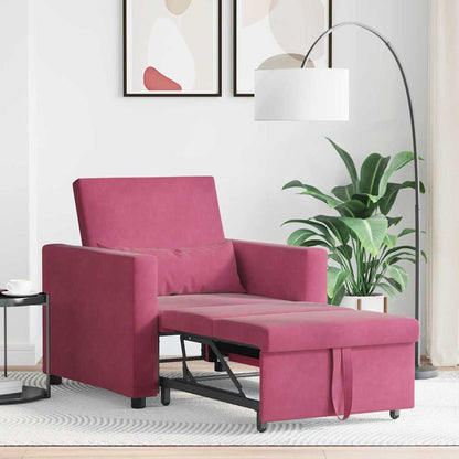 Divano letto estraibile singolo con ruote Rosso vino Velluto