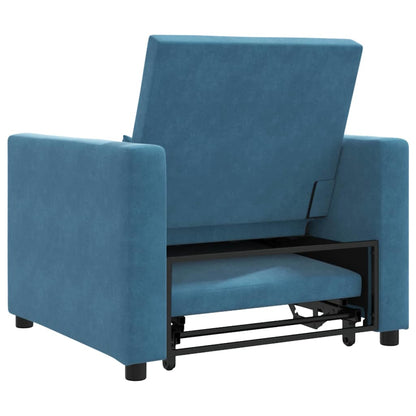 Divano letto estraibile singolo con ruote Blu Velluto