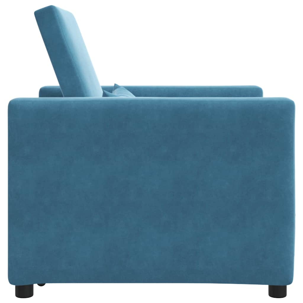 Divano letto estraibile singolo con ruote Blu Velluto