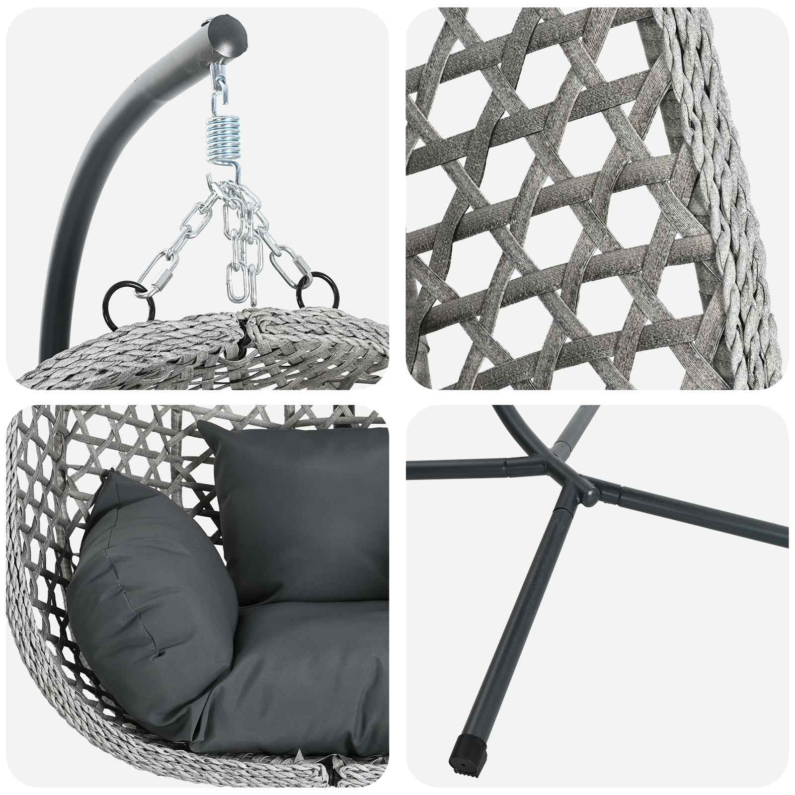 Sedia uovo sospesa antracite e grigio 104 x 100 x 191 cm | homemem39