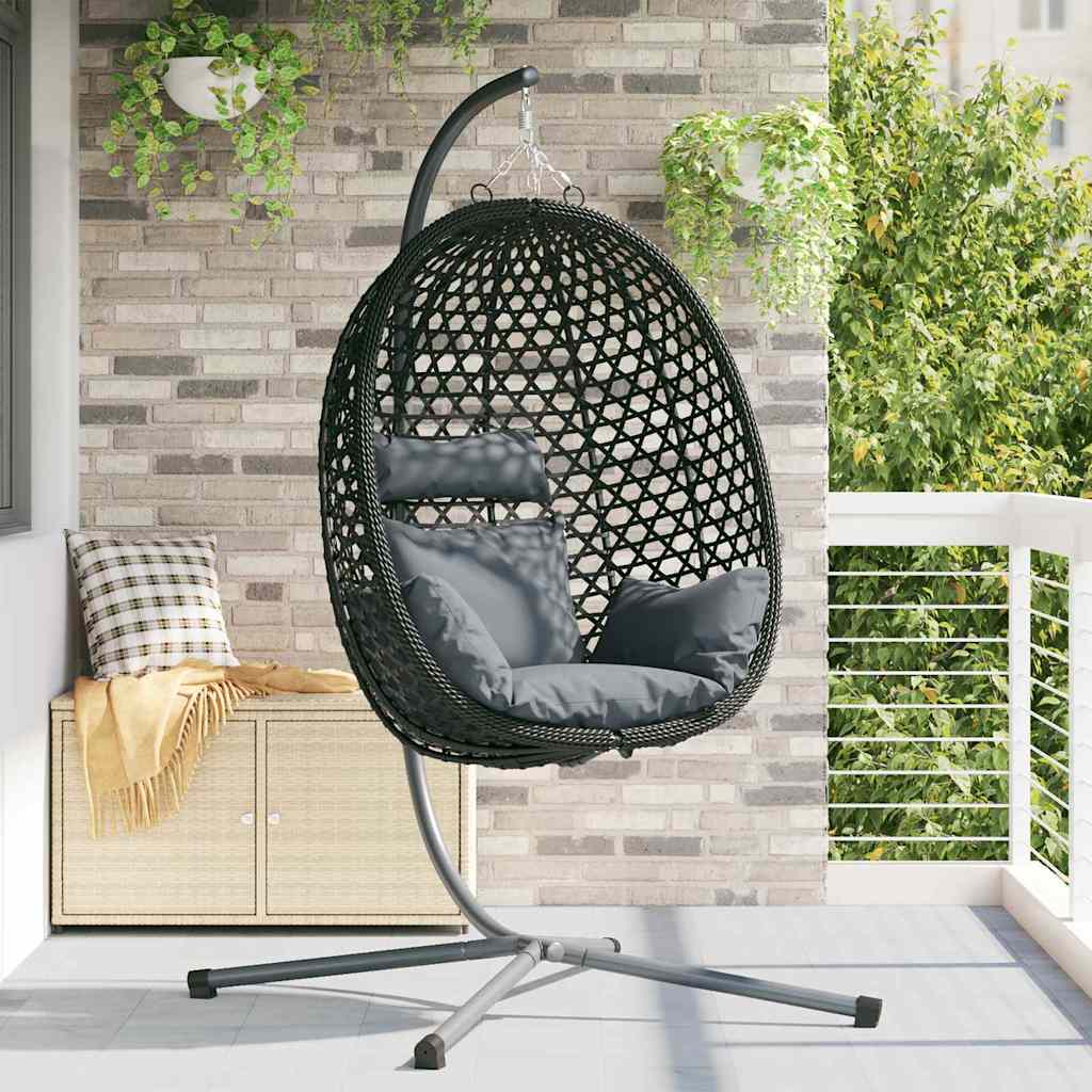 Sedia uovo sospesa Antracite e nero 104 x 100 x 191 cm | homemem39