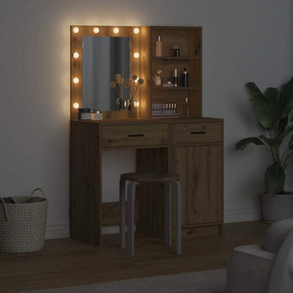 Set da tavolo da trucco con LED 2 pz Rovere artigianale | homemem39