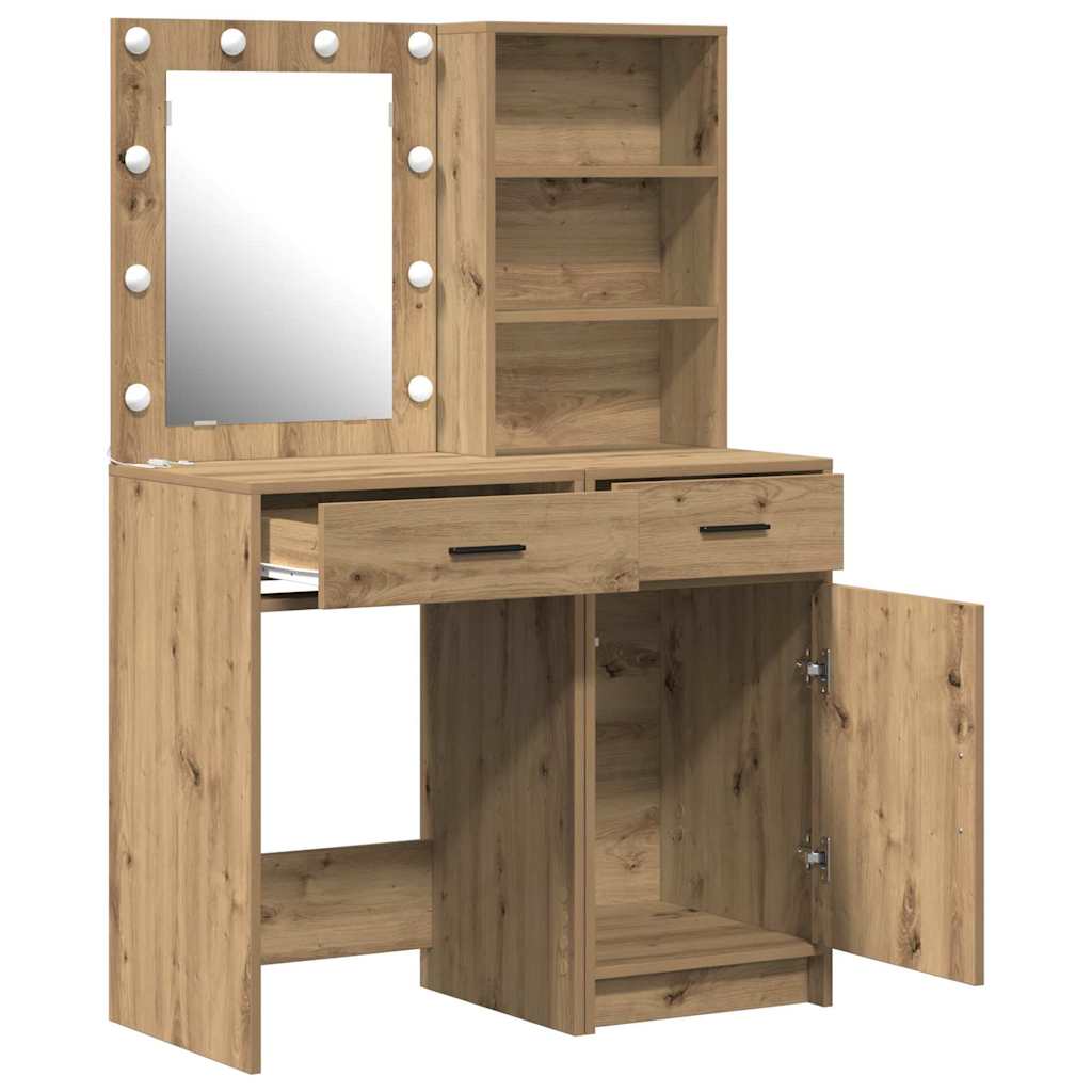 Set da tavolo da trucco con LED 2 pz Rovere artigianale | homemem39
