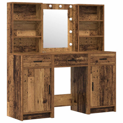Set da tavolo da trucco con LED 3 pz Legno vecchio | homemem39