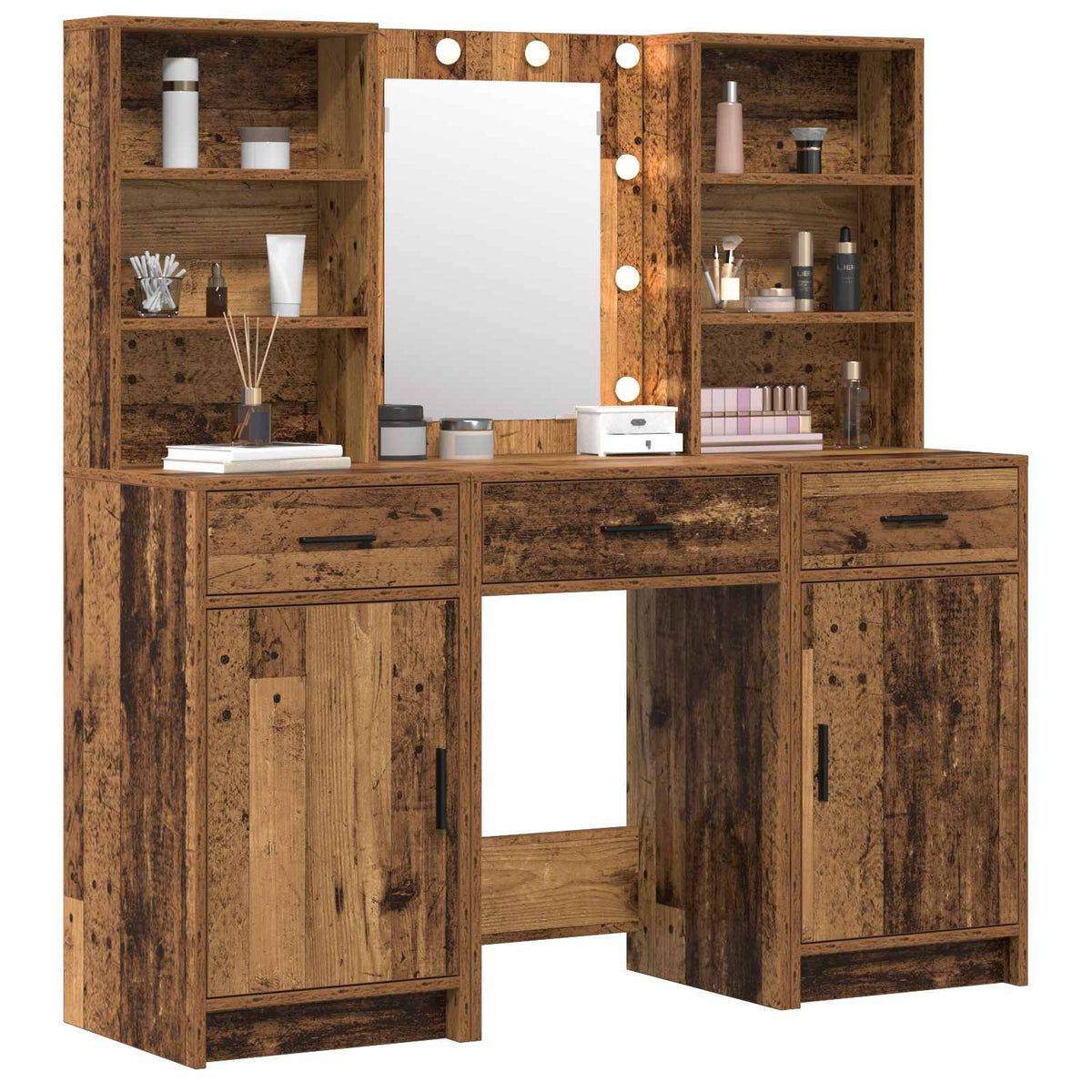 Set da tavolo da trucco con LED 3 pz Legno vecchio | homemem39